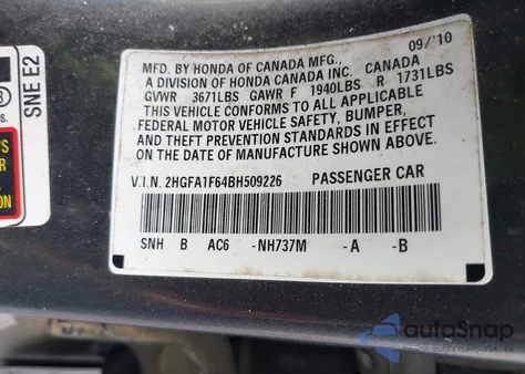 2011 Honda Civic Lx-S z USA, uszkodzony, nr VIN 2HGFA1F64BH509226